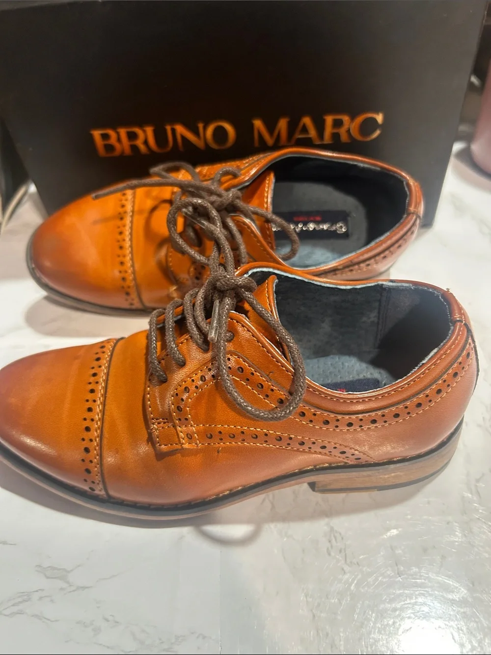 Bruno Marc Kids Tan Leather Wingtip Oxfords